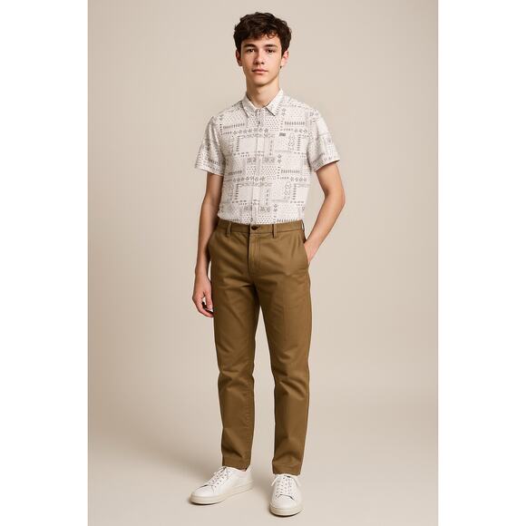 NWT Levis Boy's Button Down Shirt Beige Print XL - Picture 2 of 8